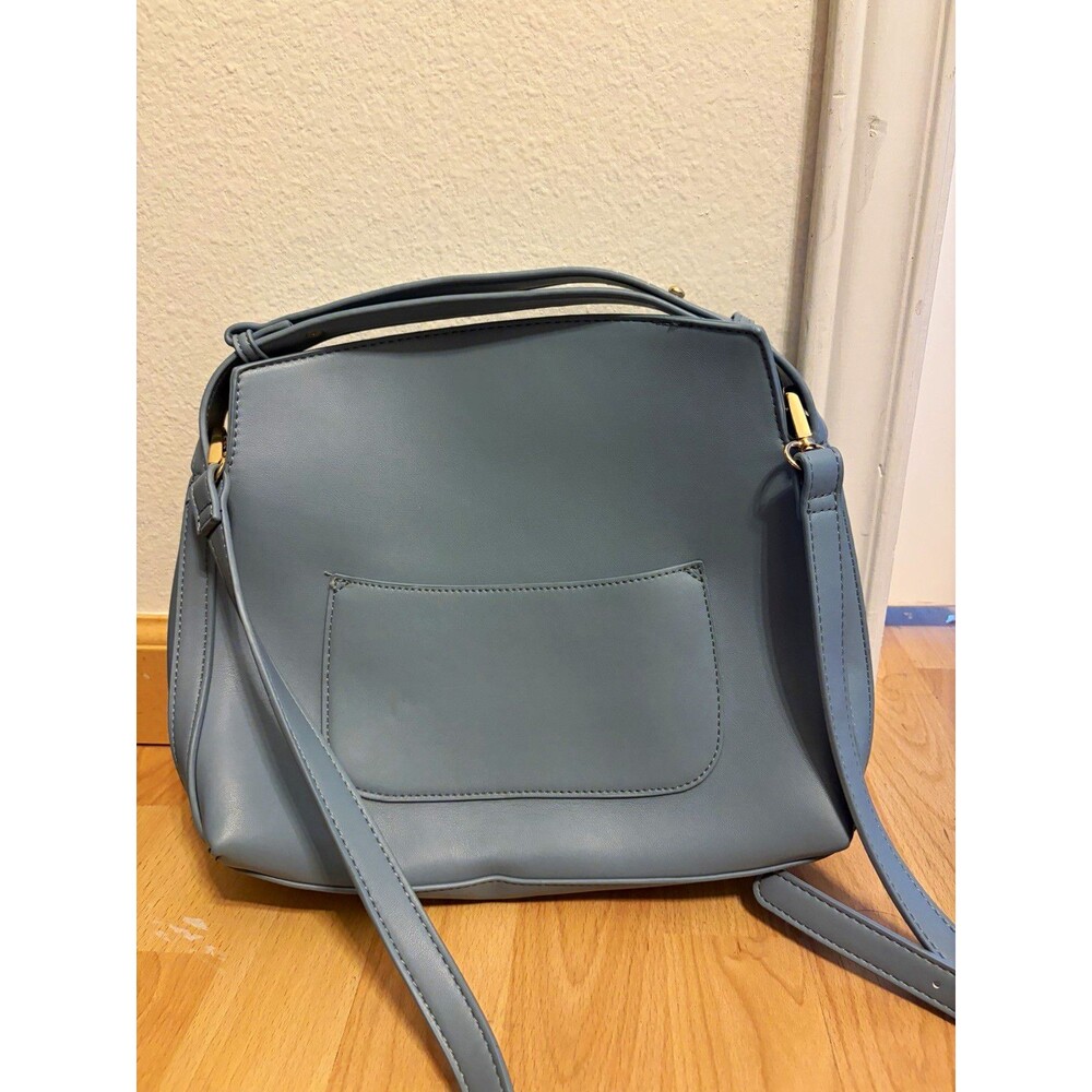 Urban Expressions Blue Faux Leather Zip Crossbody Bag Detachable Strap